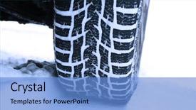 Presentation with tires - Slides with roadway safety - winter tires in snow closeup background and a  colored foreground