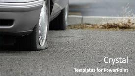  Presentation with car flat tire - Colorful theme enhanced with roadway with a flat tire backdrop and a gray colored foreground