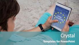  Presentation with european union - Colorful slides enhanced with roaming text on european union backdrop and a teal colored foreground