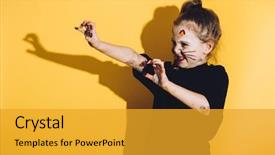  Presentation with young child brain development - Cool new PPT theme with roar - young child with cat make backdrop and a gold colored foreground