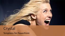  Presentation with studio - PPT theme with roaring 20s - young blond woman screaming studio background and a  colored foreground