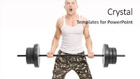  Presentation with heavy weight - Slide deck with roaring 20s - young determined bodybuilder lifting background and a white colored foreground
