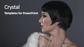  Presentation with twenties - Cool new PPT theme with roaring twenties - 1920s style brunette dancer backdrop and a dark gray colored foreground