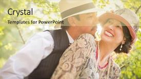  Presentation with twenties - Colorful slide set enhanced with roaring twenties - attractive 1920s dressed romantic couple backdrop and a blonde colored foreground