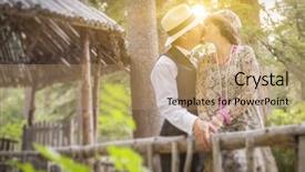  Presentation with 1920s - Audience pleasing presentation design consisting of roaring twenties - attractive 1920s dressed romantic couple backdrop and a coral colored foreground