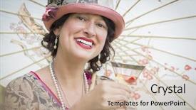  Presentation with twenties - Amazing PPT theme having roaring twenties - beautiful 1920s dressed girl backdrop and a soft green colored foreground