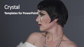  Presentation with twenties - Audience pleasing presentation design consisting of roaring twenties - flapper 1920s style brunette dancer backdrop and a dark gray colored foreground