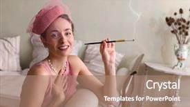  Presentation with twenties - Theme enhanced with roaring twenties - sensual 1920s woman in pink background and a coral colored foreground