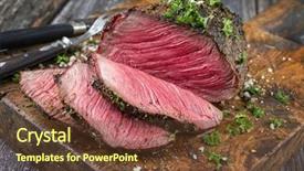  Presentation with barbecue boat - PPT layouts with roast beef - barbecue wagyu point steak sliced background and a tawny brown colored foreground