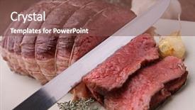 Presentation with roast beef - Colorful PPT theme enhanced with roast beef and slice backdrop and a tawny brown colored foreground
