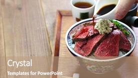  Presentation with roast sirloin beef - Colorful theme enhanced with roast beef bowl japanese cusine backdrop and a coral colored foreground