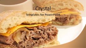  Presentation with beef - Audience pleasing PPT layouts consisting of roast beef dip sandwich with cheese backdrop and a yellow colored foreground