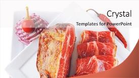  Presentation with roast beef - PPT layouts enhanced with roast beef meat rolls and chunk on white platter background and a white colored foreground