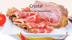  Presentation with roast beef - Colorful presentation design enhanced with roast beef meat rolls and chunk on white platter backdrop and a lemonade colored foreground