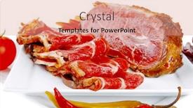  Presentation with roast beef - Slide set featuring roast beef meat rolls and chunk on white platter background and a coral colored foreground