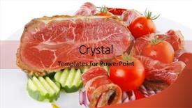  Presentation with roast beef - PPT theme with roast beef meat rolls and chunk on white platter background and a red colored foreground