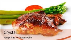  Presentation with roast beef - Slide deck enhanced with roast beef meat served with asparagus on white background and a coral colored foreground