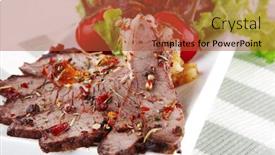  Presentation with roast beef - Slides enhanced with roast beef meat slices on ceramic plate background and a red colored foreground