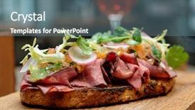  Presentation with roast sirloin beef - Slides with roast beef pastrami on restaurant background and a  colored foreground