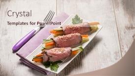  Presentation with roast beef - PPT theme consisting of roast beef rolled up vegetable stuffed background and a lemonade colored foreground