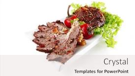 Presentation with roast-beef - PPT theme consisting of roast beef slices served on white ceramic plate background and a lemonade colored foreground