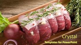  Presentation with roast beef - Slides enhanced with roast beef with ingredients ready to cooking background and a tawny brown colored foreground
