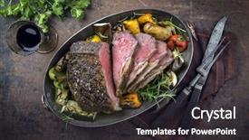  Presentation with roast beef - PPT theme featuring roast beef with vegetable background and a dark gray colored foreground