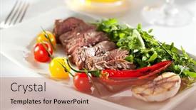  Presentation with roast beef - Audience pleasing presentation consisting of roast beef with vegetables and rocket salad backdrop and a red colored foreground