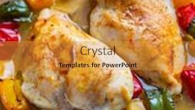  Presentation with breast - Amazing PPT theme having roast-chicken-breast-and-vegetables backdrop and a gold colored foreground