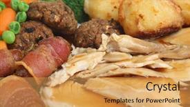  Presentation with dinner - PPT theme consisting of roast-chicken-dinner-with-gravy background and a yellow colored foreground
