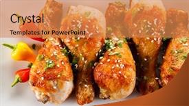  Presentation with chicken - Cool new presentation design with roast chicken drumsticks and vegetables backdrop and a coral colored foreground