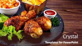  Presentation with french fries - Colorful PPT theme enhanced with roast-chicken-drumsticks-with-french backdrop and a tawny brown colored foreground