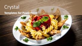  Presentation with nuggets - Audience pleasing theme consisting of roast-chicken-nuggets-with-fusilli backdrop and a coral colored foreground