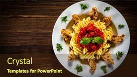  Presentation with nuggets - Slide deck consisting of roast-chicken-nuggets-with-fusilli background and a wine colored foreground