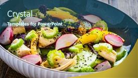  Presentation with leafy greens - Presentation theme featuring roast-chicken-salad-with-radish background and a ocean colored foreground