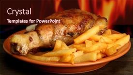  Presentation with french fries - Beautiful presentation theme featuring roast chicken with french fries on fire background backdrop and a tawny brown colored foreground