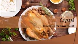  Presentation with dinner - Audience pleasing PPT theme consisting of roast chicken backdrop and a coral colored foreground