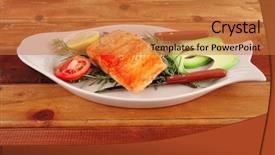  Presentation with salmon grilled fish salmon grilled - Cool new slide deck with roast fish hot grilled salmon over glass plate on over wooden table backdrop and a red colored foreground
