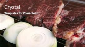  Presentation with electrical - Presentation theme featuring roast-meat-on-electrical-roaster background and a tawny brown colored foreground