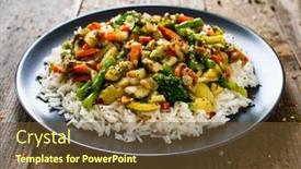  Presentation with meat - Theme enhanced with roast-meat-white-rice background and a tawny brown colored foreground