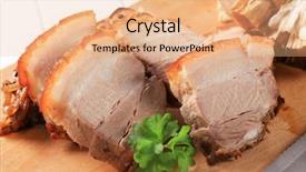  Presentation with garlic - PPT layouts having roast pork belly and garlic background and a coral colored foreground