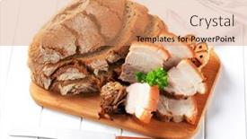  Presentation with bread roasting - Colorful PPT theme enhanced with roast pork belly with bread and garlic backdrop and a coral colored foreground