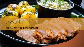  Presentation with cabbage - PPT layouts enhanced with roast-pork-loin-with-fried background and a gold colored foreground