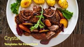  Presentation with wooden - Presentation design consisting of roast-pork-loin-with-plums background and a  colored foreground