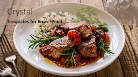  Presentation with sauce - Slide set consisting of roast-pork-loin-with-plums background and a coral colored foreground