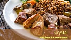  Presentation with mushrooms - PPT theme featuring roast-pork-with-buckwheat-groats background and a red colored foreground