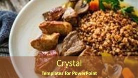  Presentation with mushrooms - Presentation featuring roast-pork-with-buckwheat-groats background and a tawny brown colored foreground