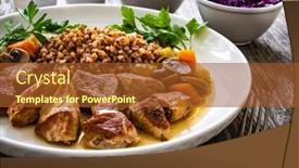  Presentation with carrots - Presentation design with roast-pork-with-buckwheat-groats background and a tawny brown colored foreground