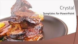  Presentation with ribs - Presentation with roast ribs on old style ceramic dish close up with olives background and a white colored foreground