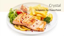  Presentation with french fries - PPT theme consisting of roast-salmon-french-fries background and a blonde colored foreground